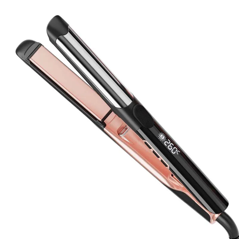 2-in-1 Iron Hair Straightener LED Display Electric Ceramic Plate Car Salon Use Featuring Negative Ion Technology Flat Iron