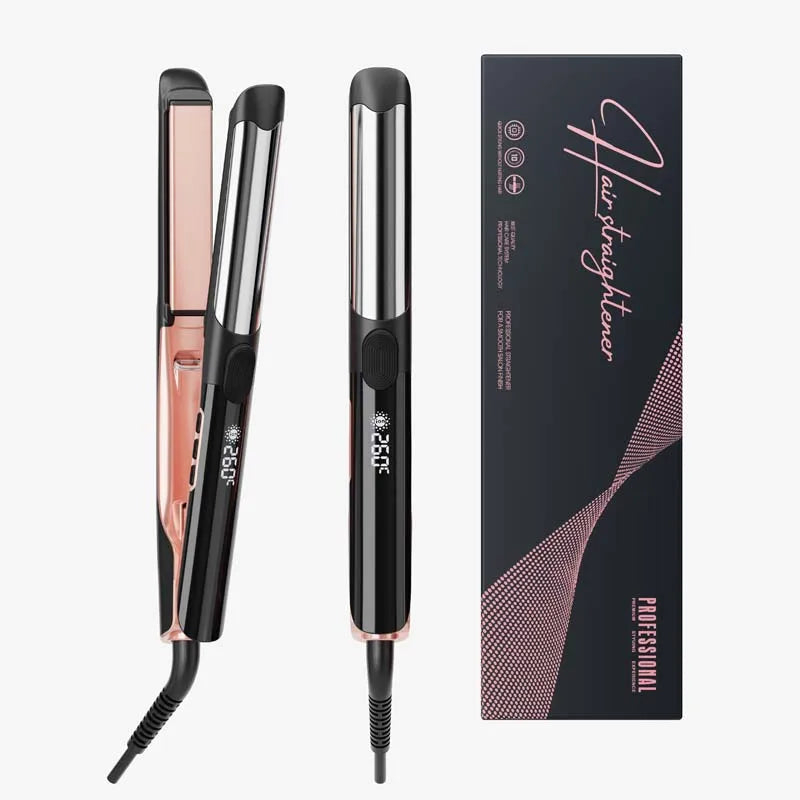 2-in-1 Iron Hair Straightener LED Display Electric Ceramic Plate Car Salon Use Featuring Negative Ion Technology Flat Iron