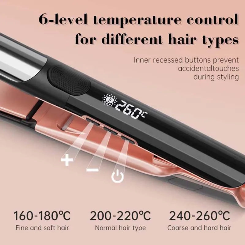 2-in-1 Iron Hair Straightener LED Display Electric Ceramic Plate Car Salon Use Featuring Negative Ion Technology Flat Iron
