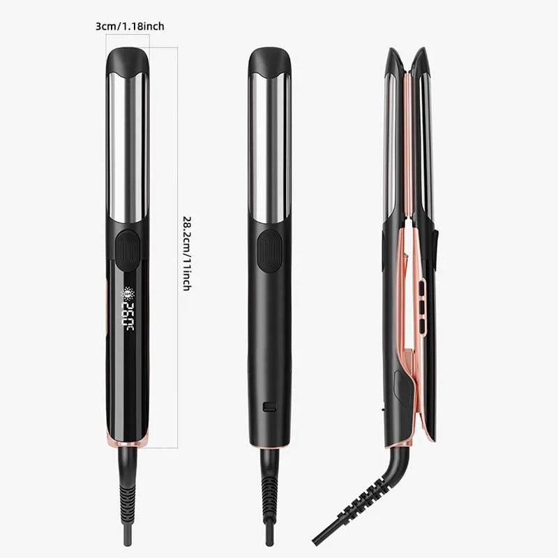 2-in-1 Iron Hair Straightener LED Display Electric Ceramic Plate Car Salon Use Featuring Negative Ion Technology Flat Iron