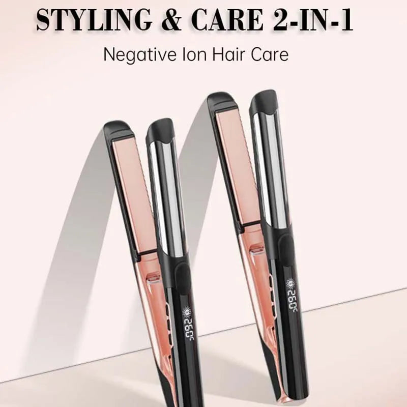 2-in-1 Iron Hair Straightener LED Display Electric Ceramic Plate Car Salon Use Featuring Negative Ion Technology Flat Iron